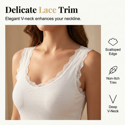 📢📢53% OFF !! ⏰Women's Slim Fit Sleeveless Top Ribbed Cami with Built-in Cups and Lace