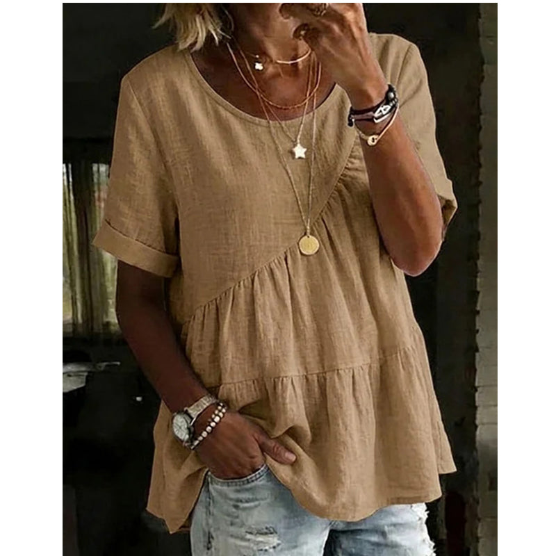 👚 50% OFF NOW! 🌸 Women's Short Sleeve Tiered Tunic Top – Lightweight & flowy – Perfect for summer layering or casual chic – comfortable and feminine ✨🌿
