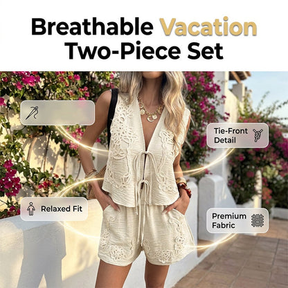 Women's Summer Tie-Front Vest and Shorts Set