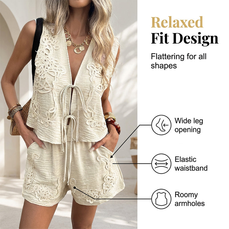 Women's Summer Tie-Front Vest and Shorts Set