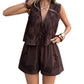 Women's Summer Tie-Front Vest and Shorts Set