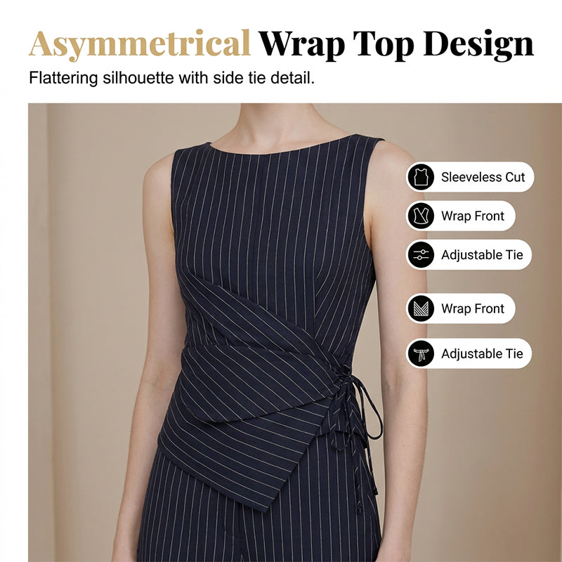 Women's Pinstripe Wrap Waist Jumpsuit