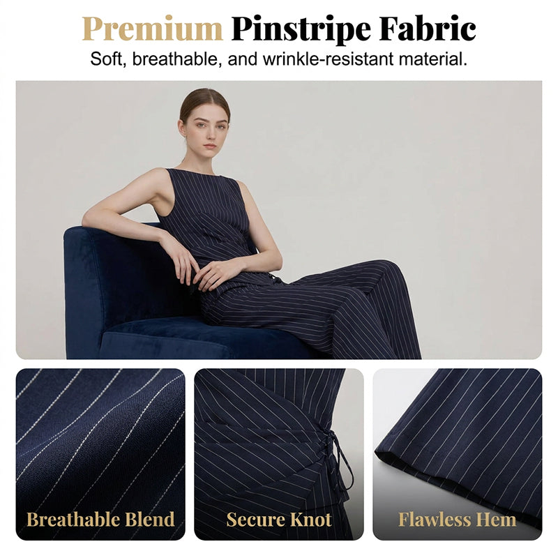 Women's Pinstripe Wrap Waist Jumpsuit