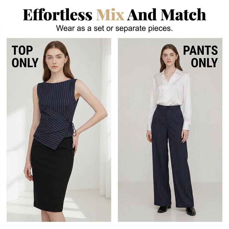 Women's Pinstripe Wrap Waist Jumpsuit