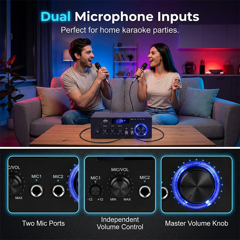 🎤 Digital Karaoke Amplifier with Bluetooth & USB — Hi-Fi Stereo Sound, Echo Control