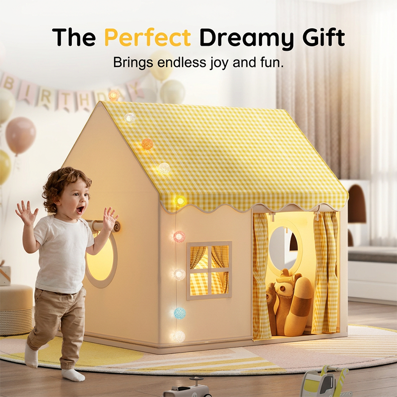 🏰 50% OFF NOW! ✨ Dream Play Tent for Kids – Fairy lights, roomy & gingham style – Perfect for imaginative indoor & outdoor play 🌟