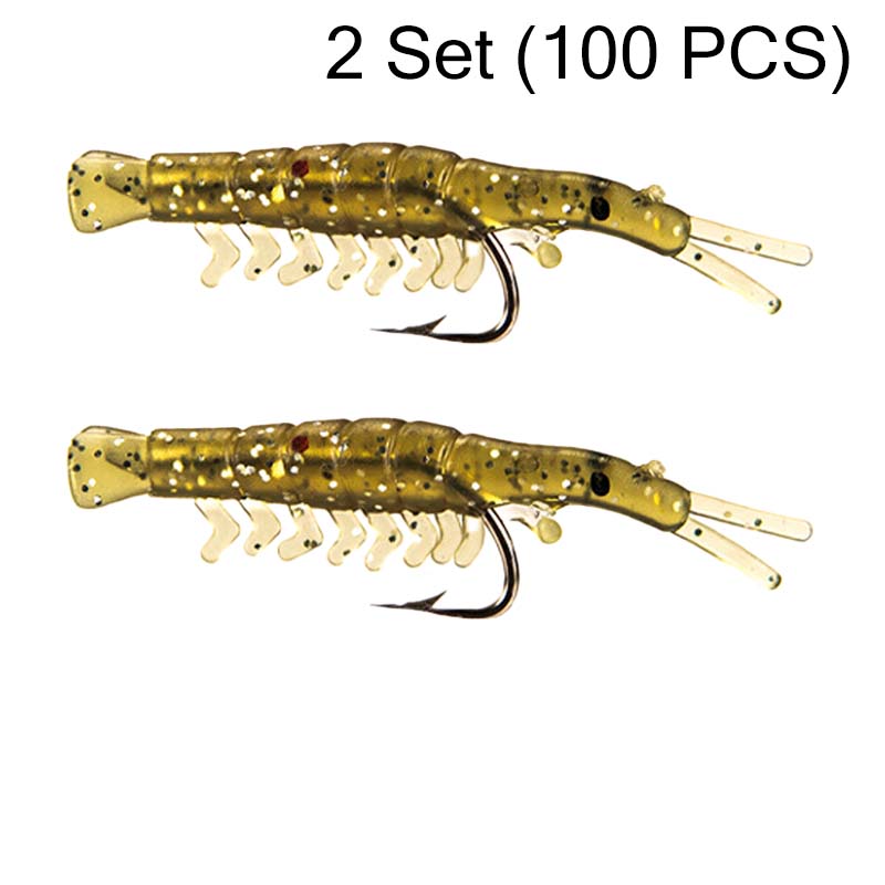 50PCS Lifelike Shrimp Lures Set with Hooks