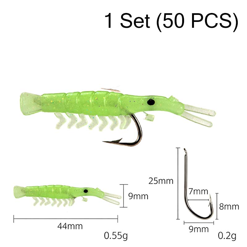 50PCS Lifelike Shrimp Lures Set with Hooks