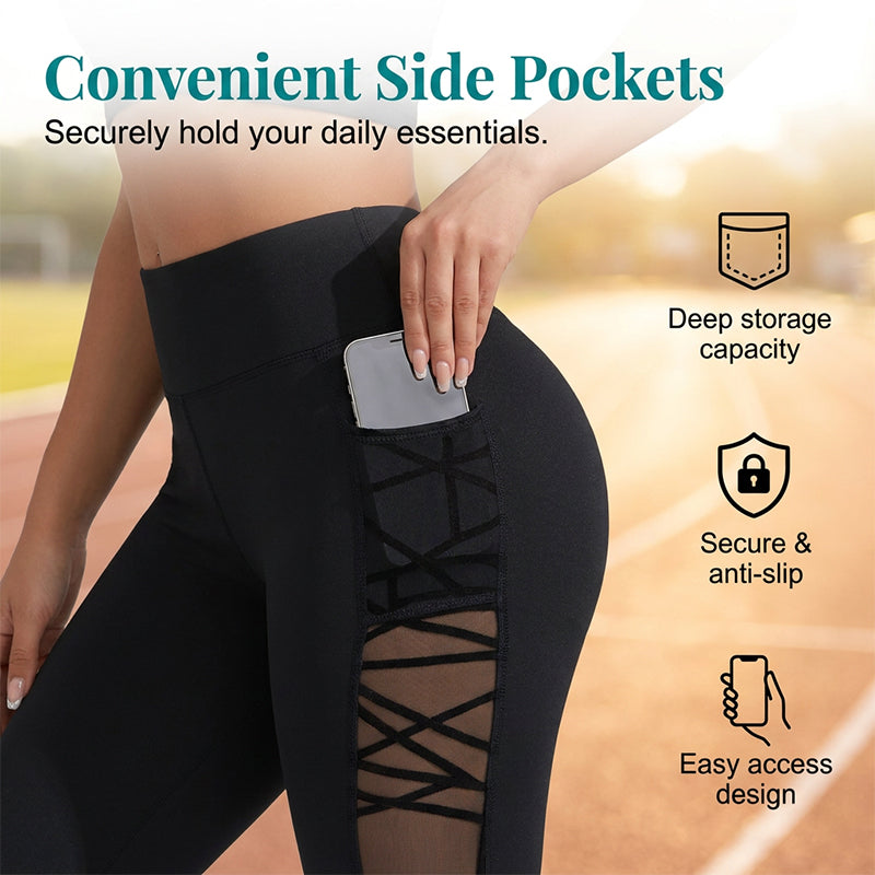 🧘 LIMITED-TIME 50% OFF! ✨ Women's Butt-Lifting Mesh Splicing Yoga Leggings – High Waist, Side Pockets, 4-Way Stretch 🔥