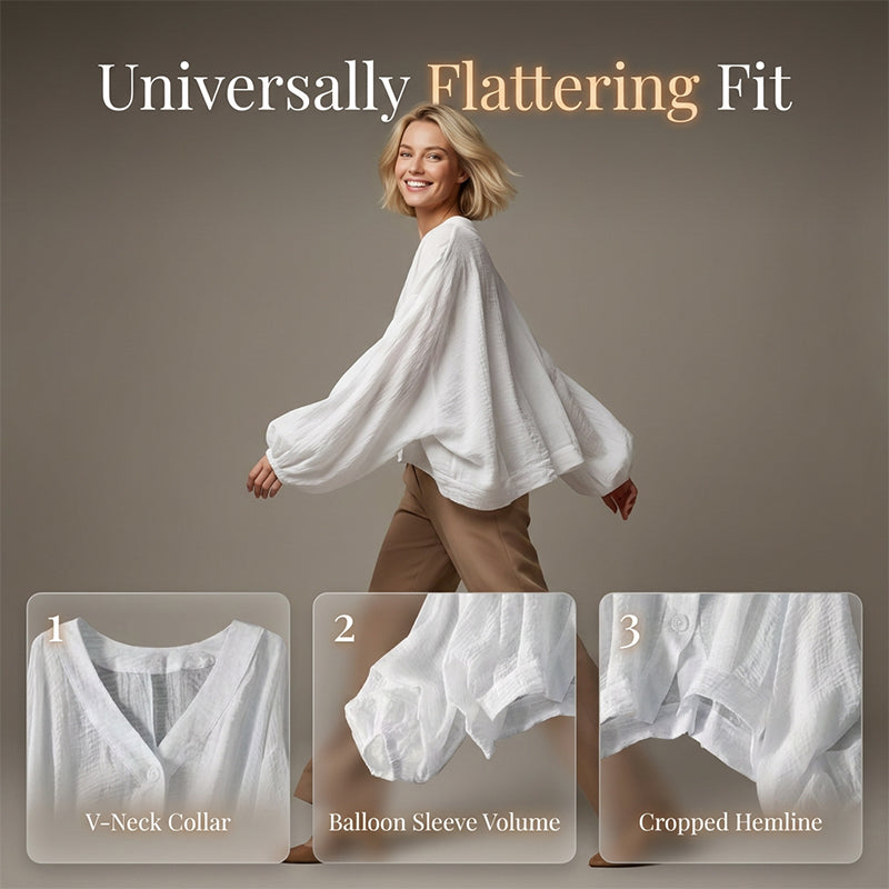 👕 LIMITED-TIME 50% OFF! ✨ Women's Lightweight Sun Protection Shirt – Deep V-Neck, Lantern Sleeves, Sheer Layer ☀️
