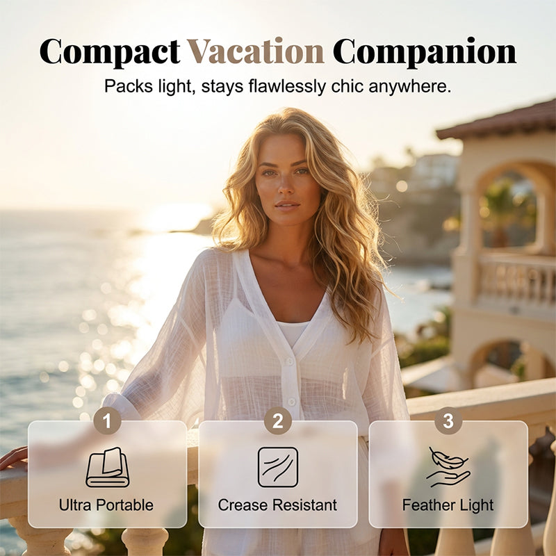 👕 LIMITED-TIME 50% OFF! ✨ Women's Lightweight Sun Protection Shirt – Deep V-Neck, Lantern Sleeves, Sheer Layer ☀️