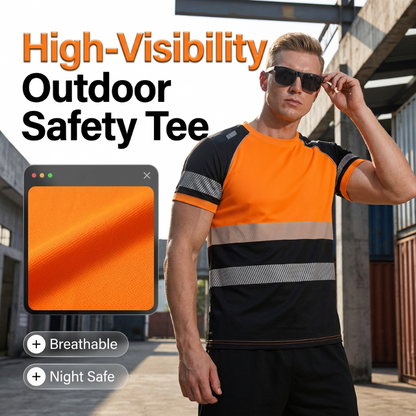 👕Men’s Fluorescent Color Block Athletic Shirt Outdoor Safety Tee
