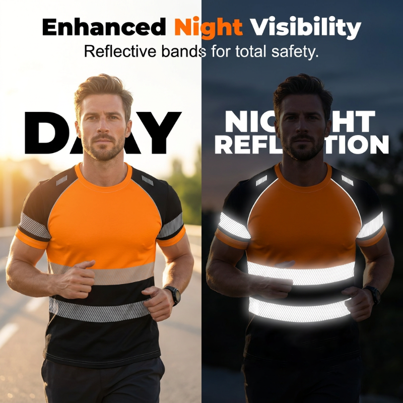 👕Men’s Fluorescent Color Block Athletic Shirt Outdoor Safety Tee