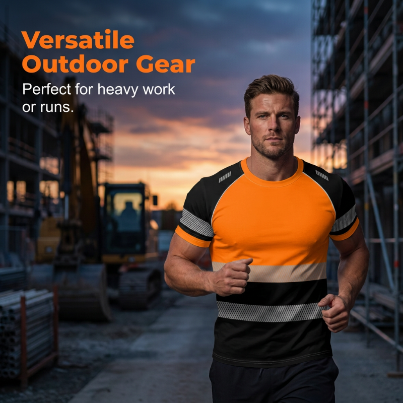 👕Men’s Fluorescent Color Block Athletic Shirt Outdoor Safety Tee