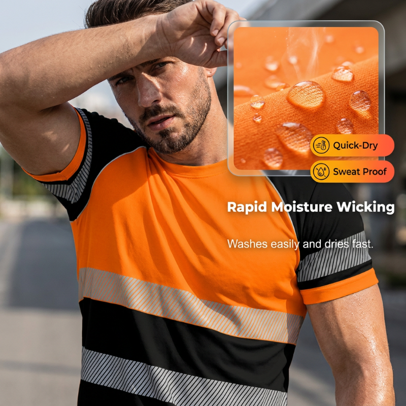 👕Men’s Fluorescent Color Block Athletic Shirt Outdoor Safety Tee