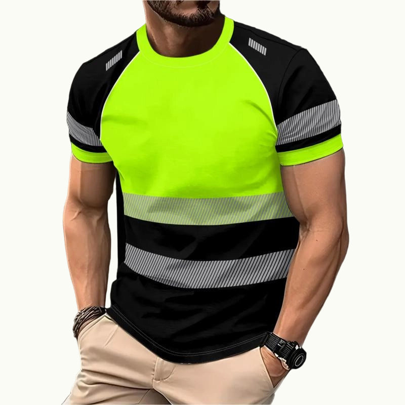 👕Men’s Fluorescent Color Block Athletic Shirt Outdoor Safety Tee