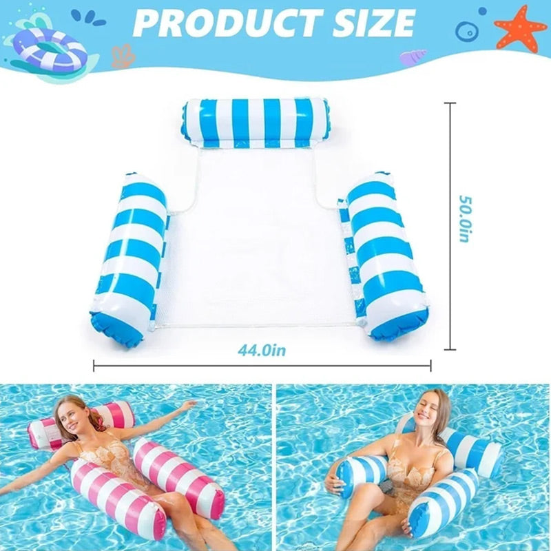 Colorful Striped Inflatable Pool Float with Inflator