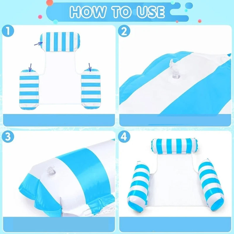 Colorful Striped Inflatable Pool Float with Inflator