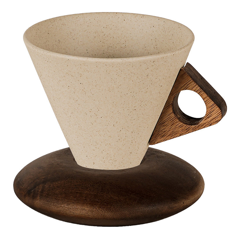 ☕Vintage Coffee Mug with Wooden Handle & Saucer