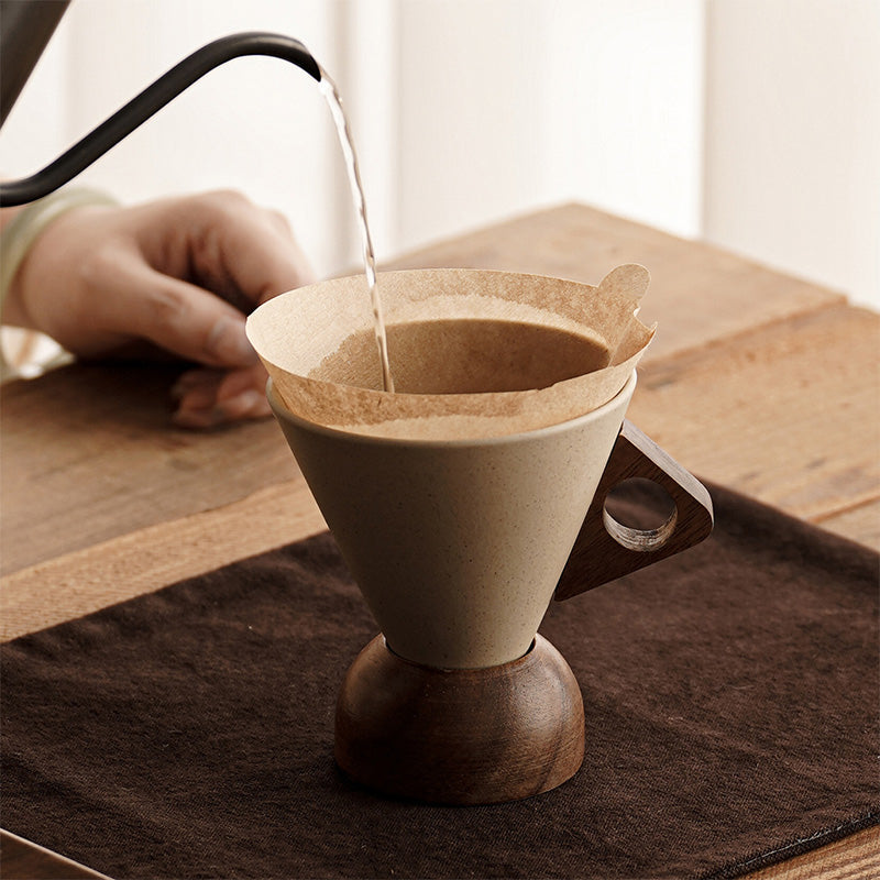 ☕Vintage Coffee Mug with Wooden Handle & Saucer