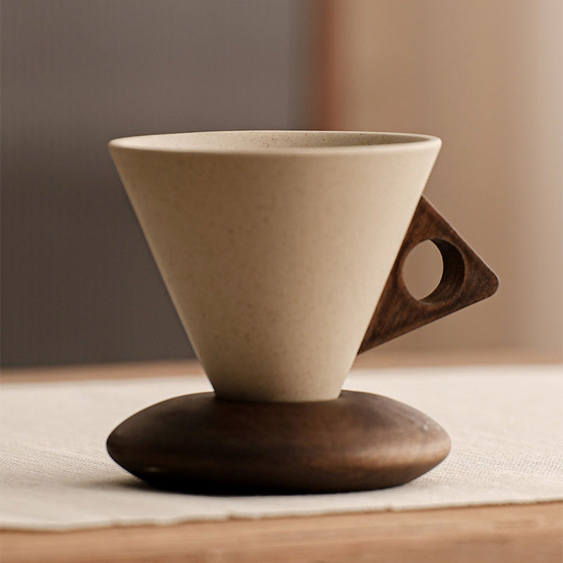 ☕Vintage Coffee Mug with Wooden Handle & Saucer
