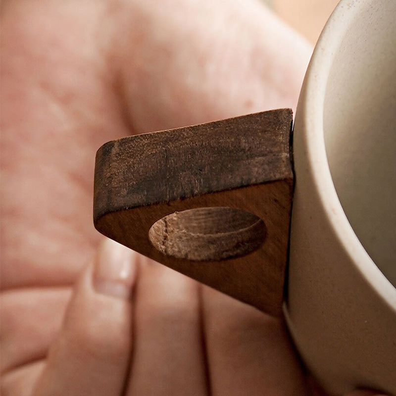 ☕Vintage Coffee Mug with Wooden Handle & Saucer