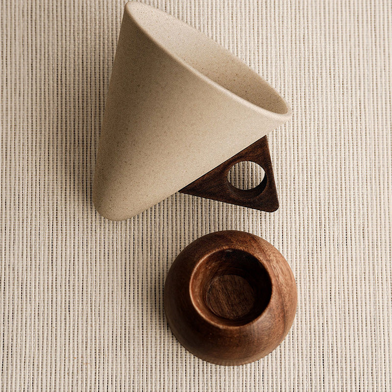 ☕Vintage Coffee Mug with Wooden Handle & Saucer