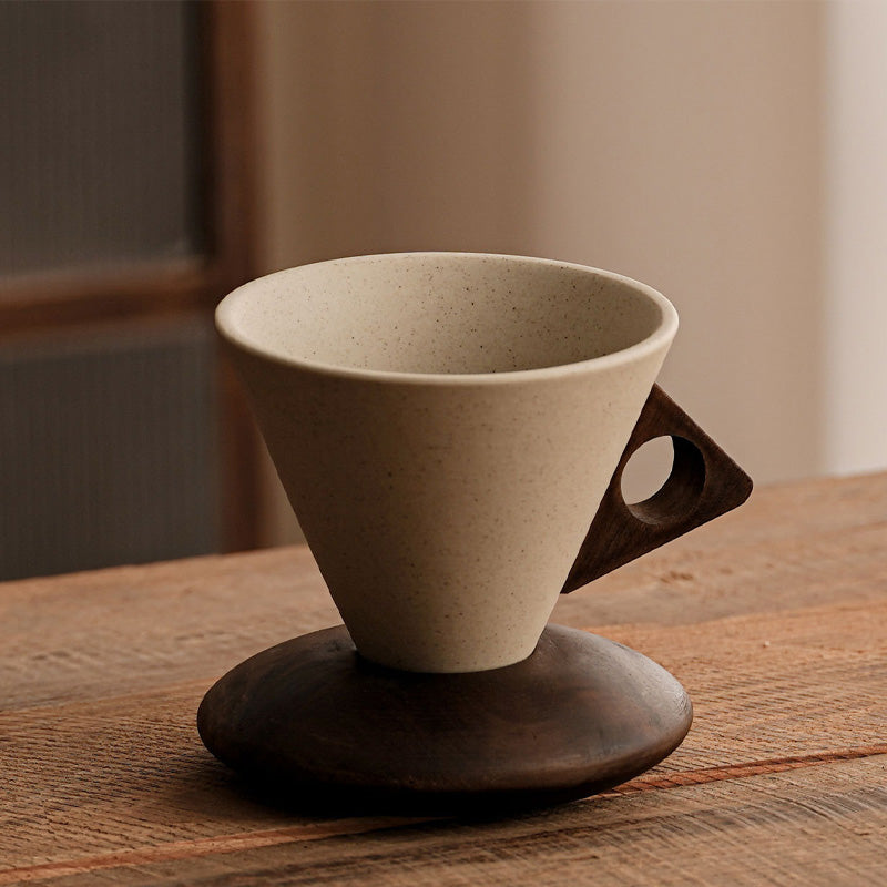 ☕Vintage Coffee Mug with Wooden Handle & Saucer
