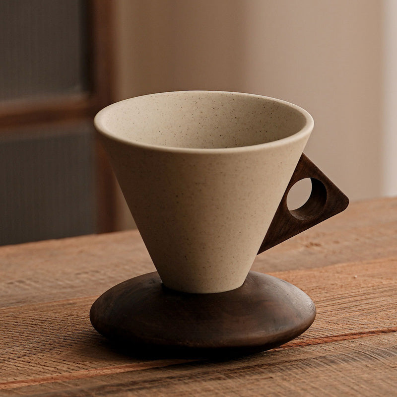 ☕Vintage Coffee Mug with Wooden Handle & Saucer