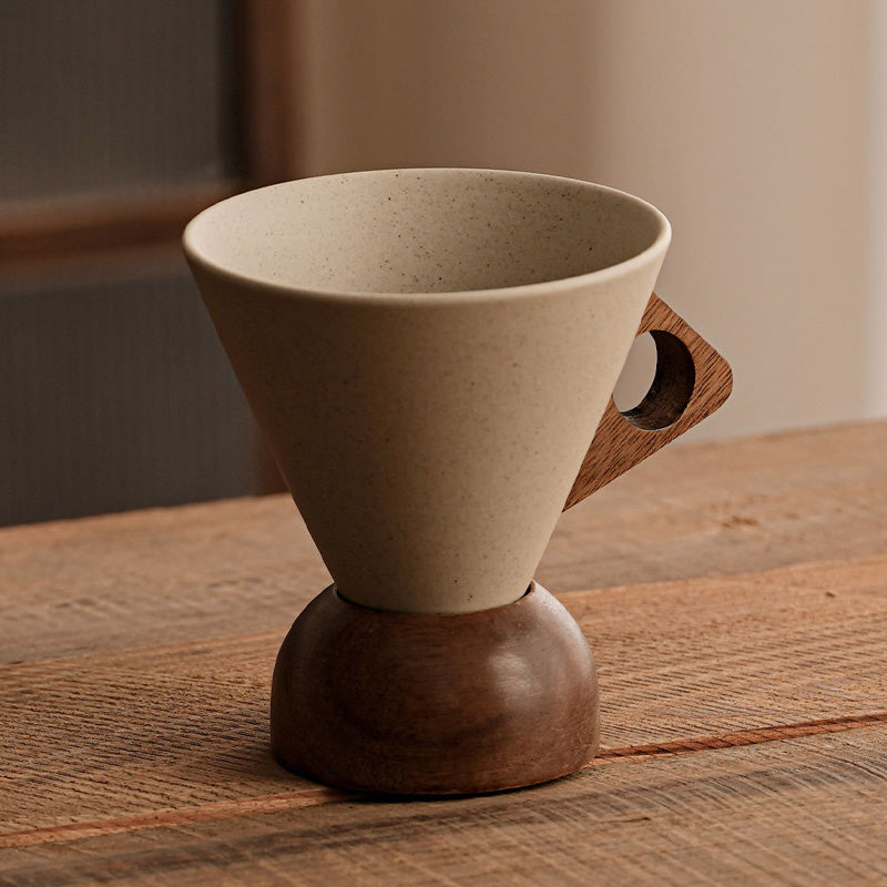 ☕Vintage Coffee Mug with Wooden Handle & Saucer