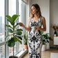 👗Women's Classic Floral Print Maxi Dress – Bodycon, Side Slit, Porcelain Pattern 💙