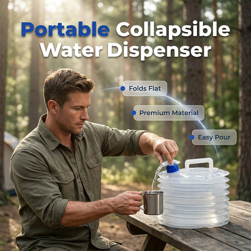 📢📢50% OFF!!⏰💧 Collapsible Water Container with Spigot – Portable Folding Water Jug for Camping, Picnic, Outdoor & Emergency Use ✨