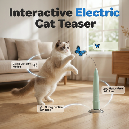🦋✨ LIMITED-TIME 50% OFF! Electric Suction Cup Cat Teaser — Rotating Butterfly, Auto Play 🐱