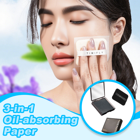 3‑in‑1 Oil‑Absorbing Paper – Blot, powder & mirror in one. Instant matte finish, no mess. Pocket‑sized summer essential! 💄💨