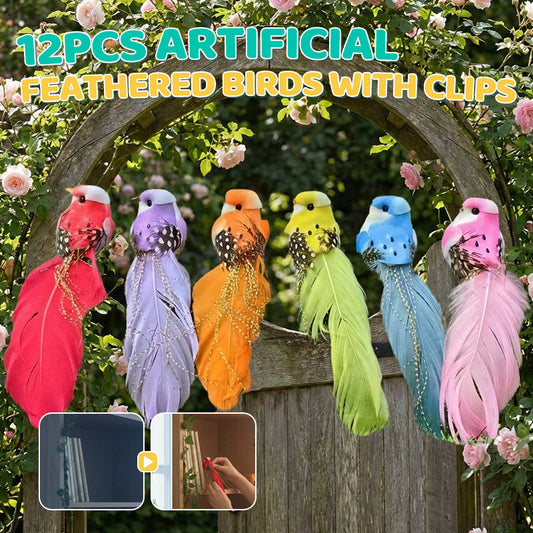 🐦12PCS Artificial Feathered Birds with Clips
