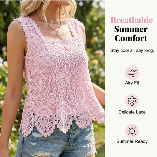 🎉 2026 Sale — Over 50,000 Sold! 💝 Women's Elegant Square Neck Lace Tank Top