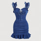 Women's Ruffle Strap Ruched Denim Dress