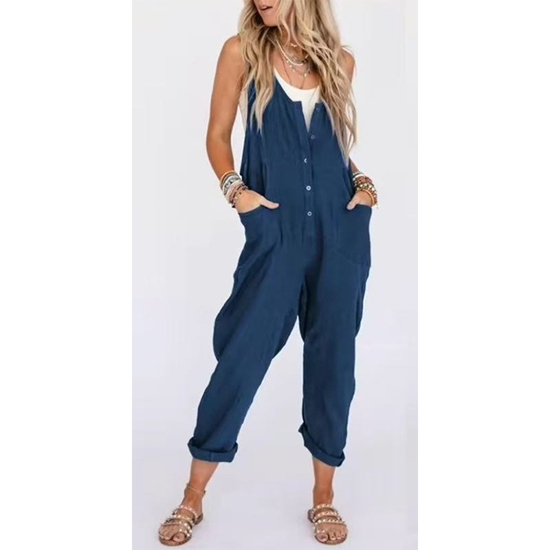 Women's Casual Sleeveless Jumpsuit with Pockets
