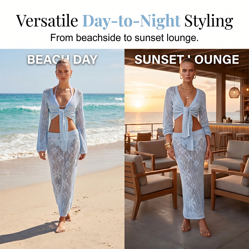 Women Knit Beach Cover Up Set