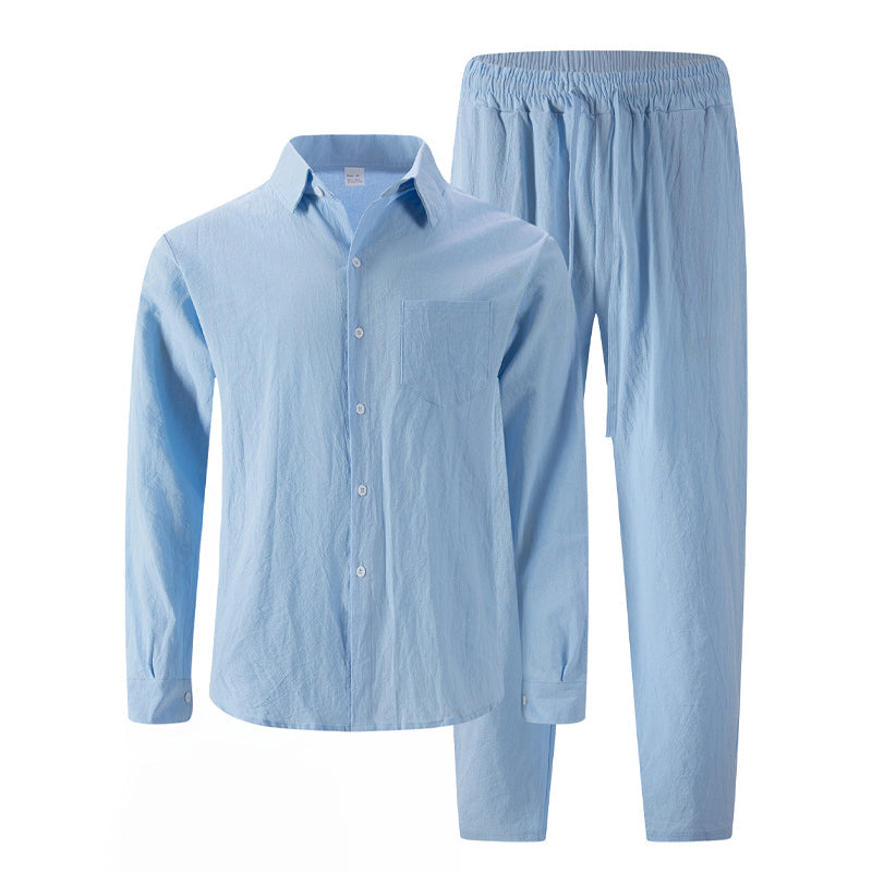 📢📢50% OFF !! ⏰Men's Linen Long Sleeve Shirt & Long Pants 2-Piece Set