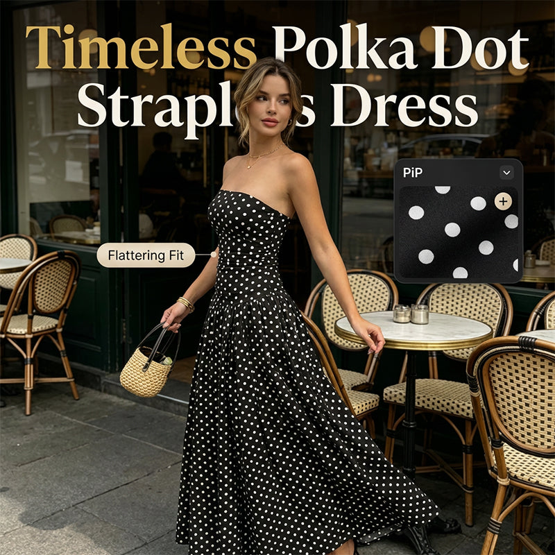 🌸 Women's Fashion Polka Dot Strapless Dress | Sweetheart Neckline, Flirty Print & Perfect for Summer Days & Parties