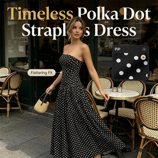 🌸 Women's Fashion Polka Dot Strapless Dress | Sweetheart Neckline, Flirty Print & Perfect for Summer Days & Parties
