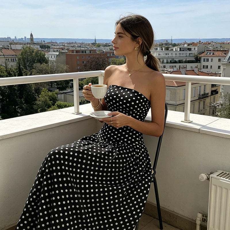 🌸 Women's Fashion Polka Dot Strapless Dress | Sweetheart Neckline, Flirty Print & Perfect for Summer Days & Parties