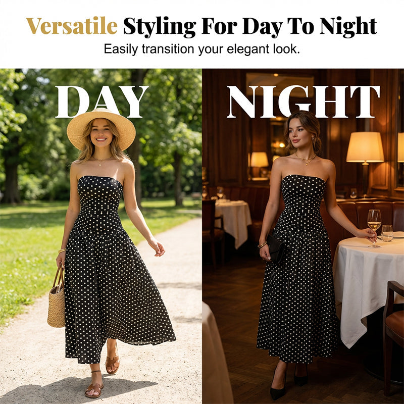 🌸 Women's Fashion Polka Dot Strapless Dress | Sweetheart Neckline, Flirty Print & Perfect for Summer Days & Parties