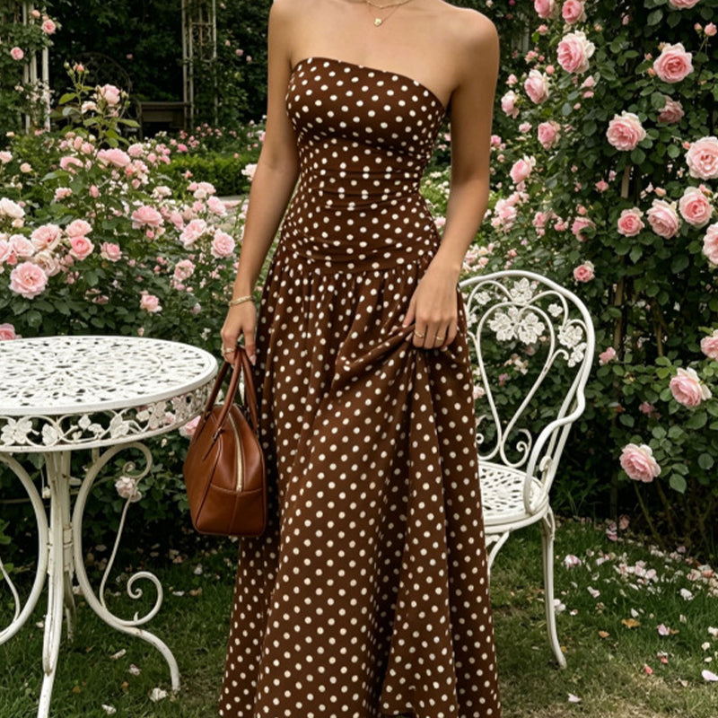 🌸 Women's Fashion Polka Dot Strapless Dress | Sweetheart Neckline, Flirty Print & Perfect for Summer Days & Parties