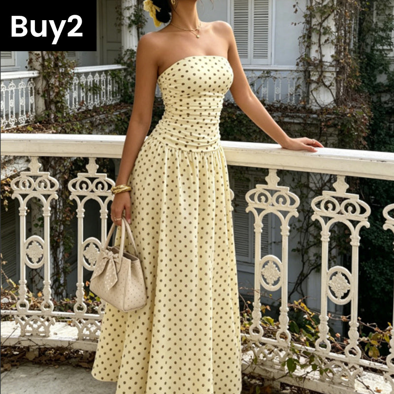 🌸 Women's Fashion Polka Dot Strapless Dress | Sweetheart Neckline, Flirty Print & Perfect for Summer Days & Parties