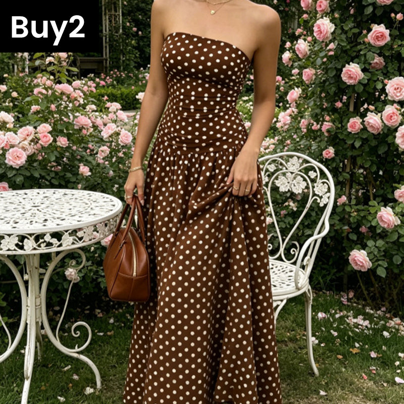 🌸 Women's Fashion Polka Dot Strapless Dress | Sweetheart Neckline, Flirty Print & Perfect for Summer Days & Parties