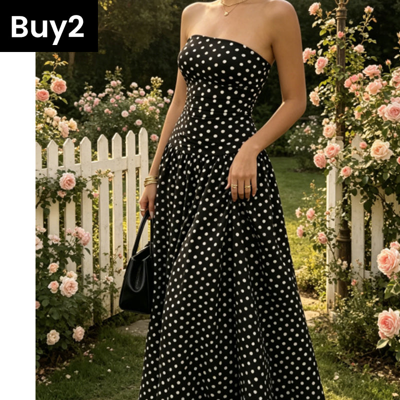 🌸 Women's Fashion Polka Dot Strapless Dress | Sweetheart Neckline, Flirty Print & Perfect for Summer Days & Parties