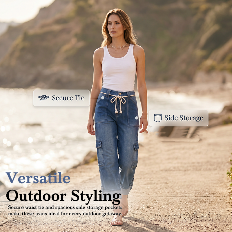 👖 Women’s Wide-Leg Cargo Pants – Spacious Side Pockets, Relaxed Silhouette & Adjustable Waist ✨