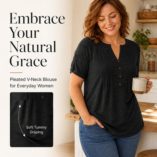 👚✨ Women's Casual V-Neck Pleated Blouse – 50% OFF! Flattering V-neck, delicate pleats, relaxed fit – perfect for work & weekend. 🔥🌸